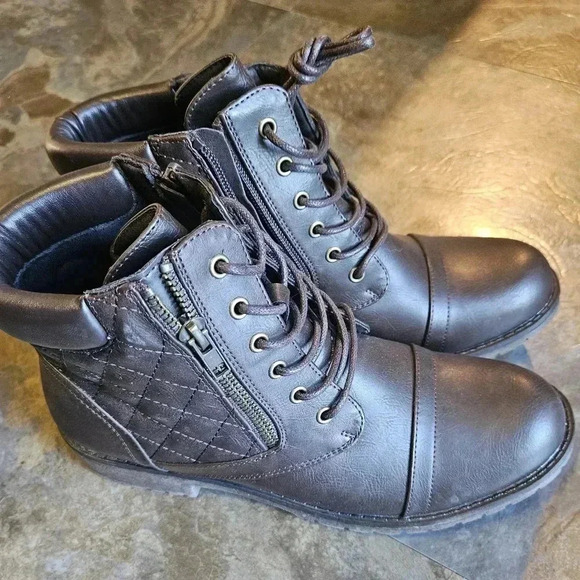 Women's Ankle Combat Boots Fashion Zip/Lace Up Low Heel Brown (9.5) NWOB - Picture 2 of 7